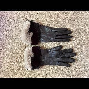 Leather fur gloves